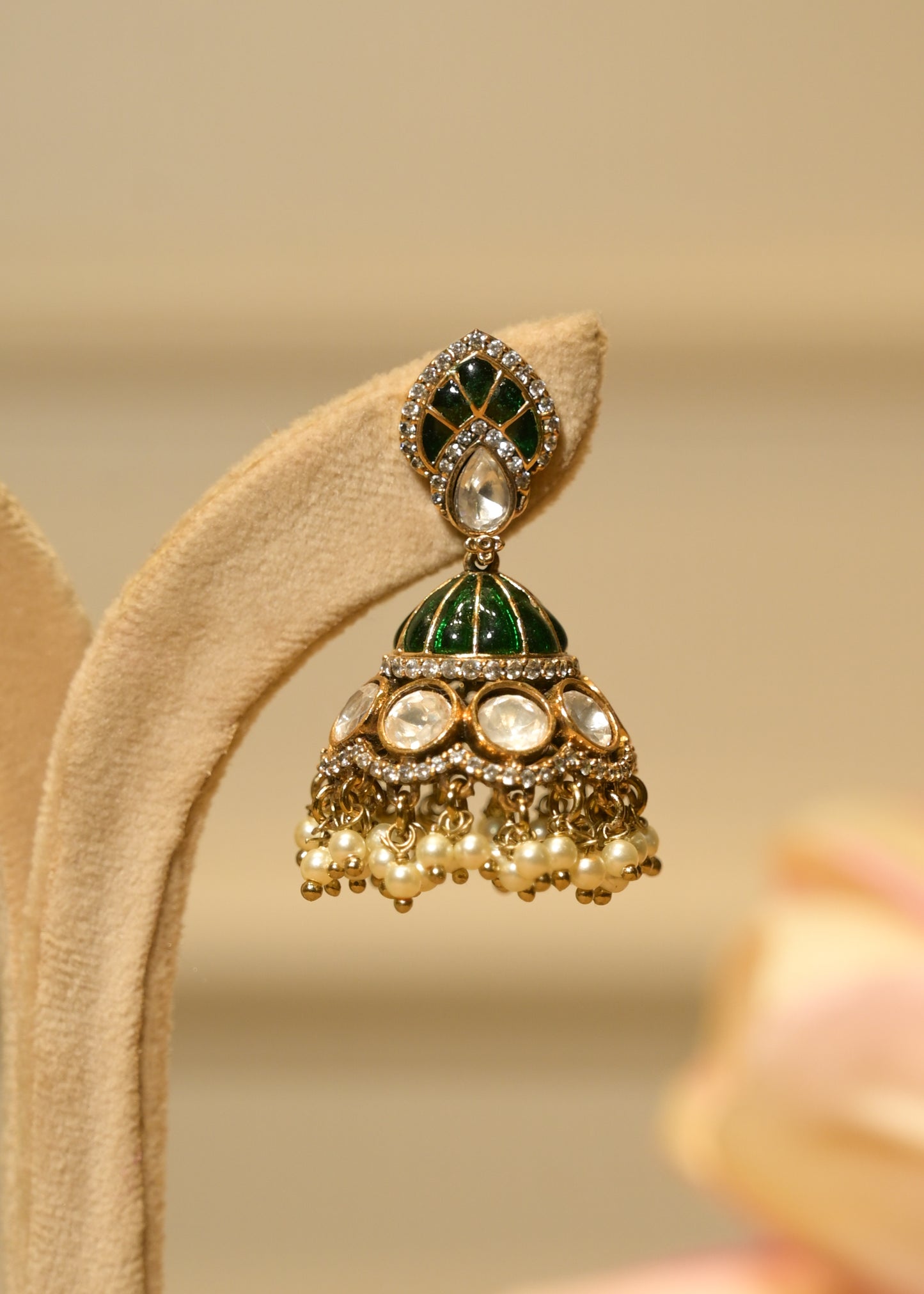 Panna Noor Small Green Jhumka Earrings
