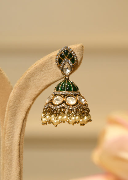 Panna Noor Small Green Jhumka Earrings