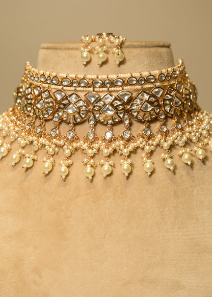 Rosette Pearl Polki Choker with Tikka