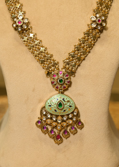 Meenakari Pastel Green & Gold Haar Set