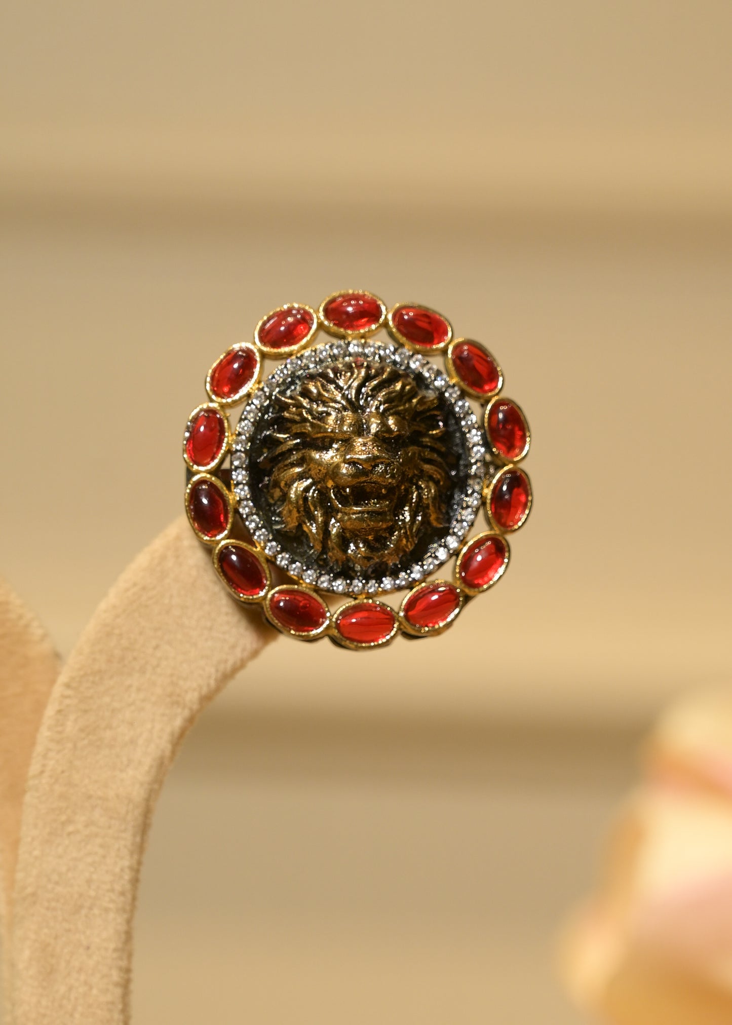 Crimson Red Lion Head Stud Earrings