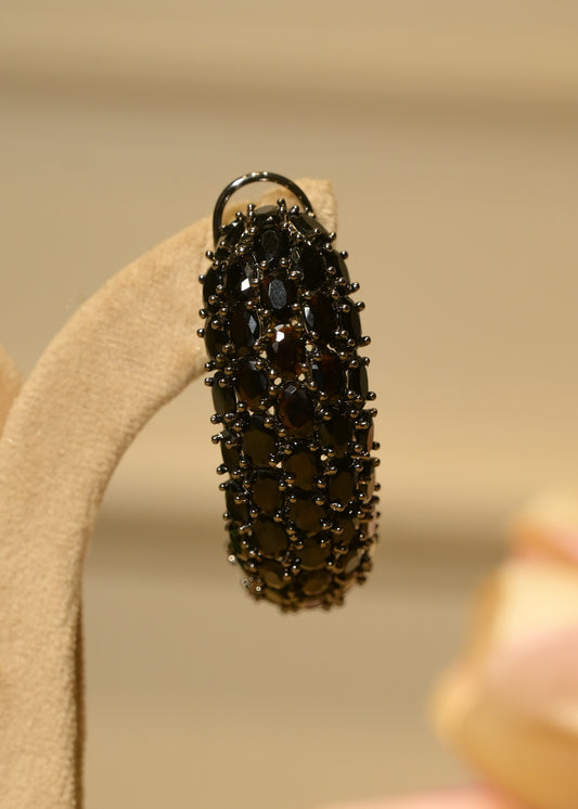 Black Crystal Oval Hoop Earrings