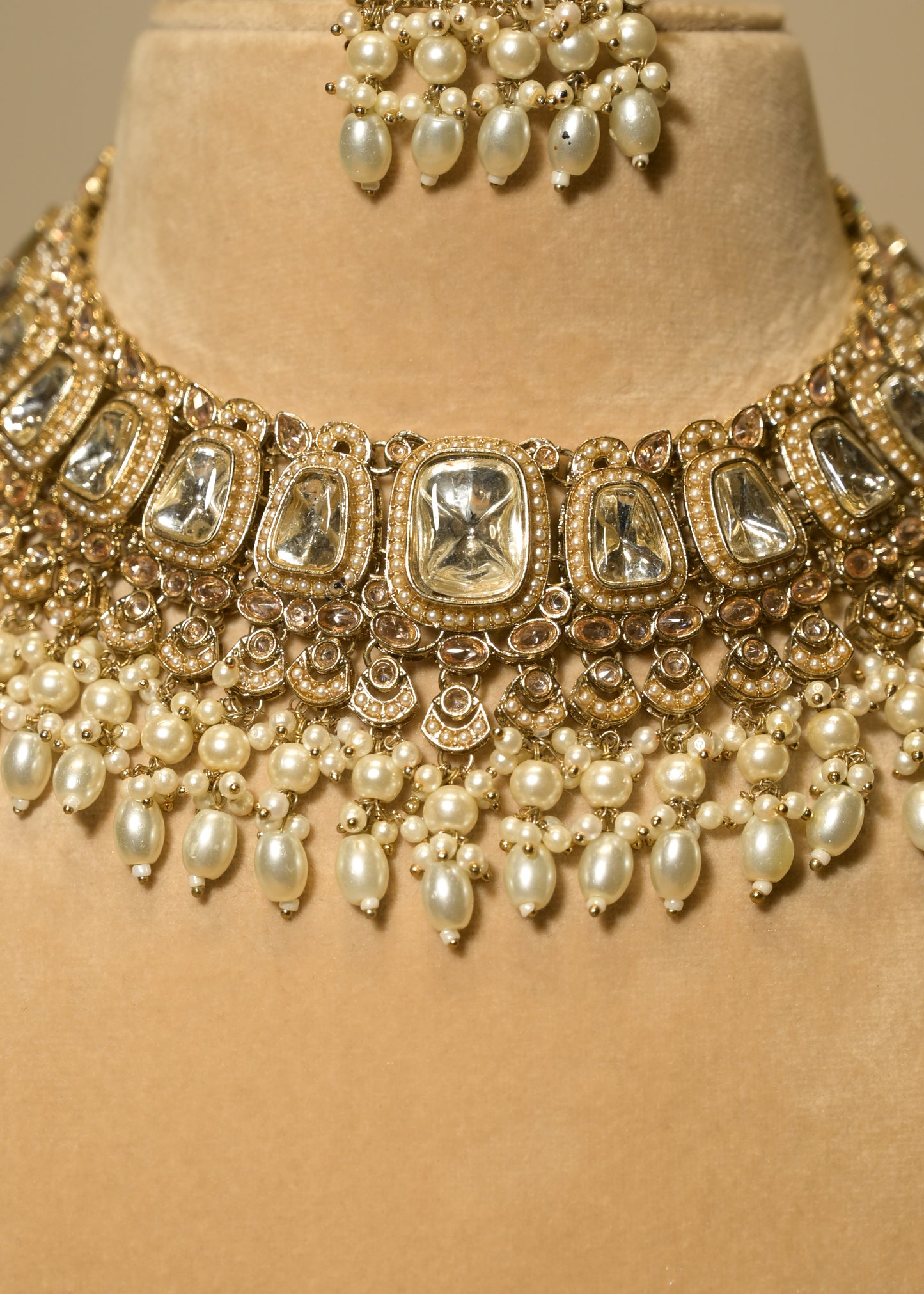 Crystal Polki Garden Choker Set with Tikka