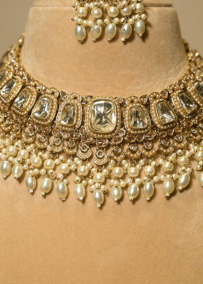 Crystal Polki Garden Choker Set with Tikka