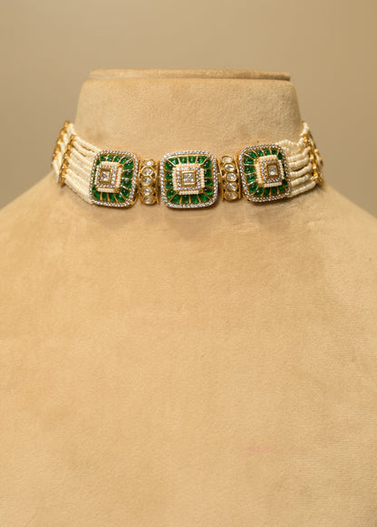 Emerald Green Pearl & Stud Choker Set