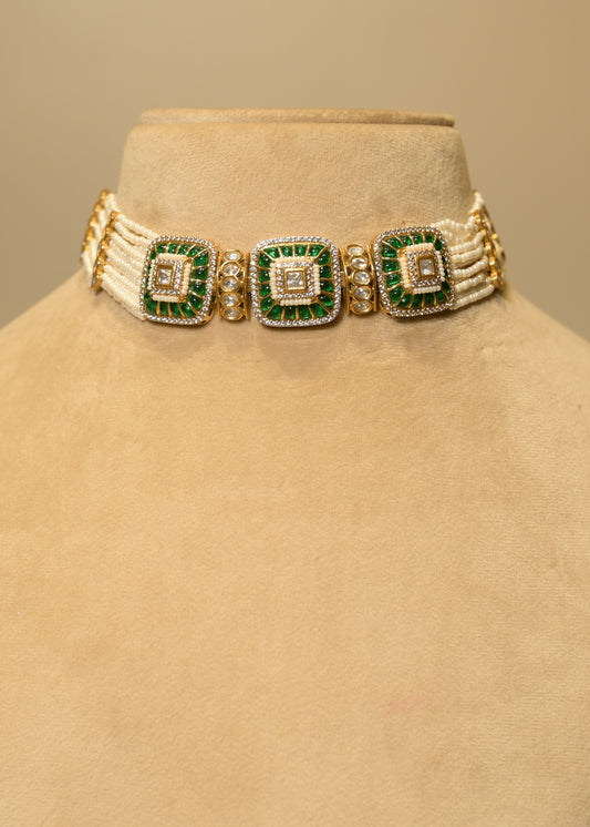 Emerald Green Pearl & Stud Choker Set