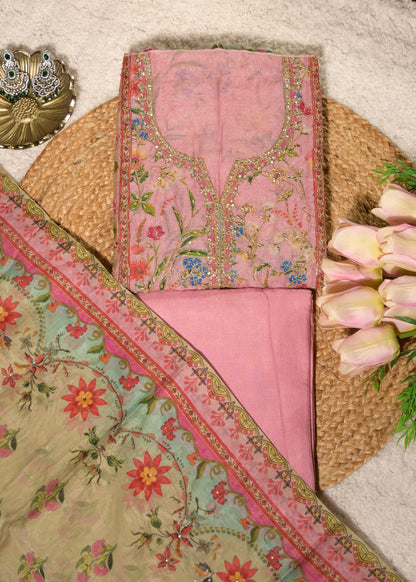 Gulnaar Pink Cotton Floral Suit Set