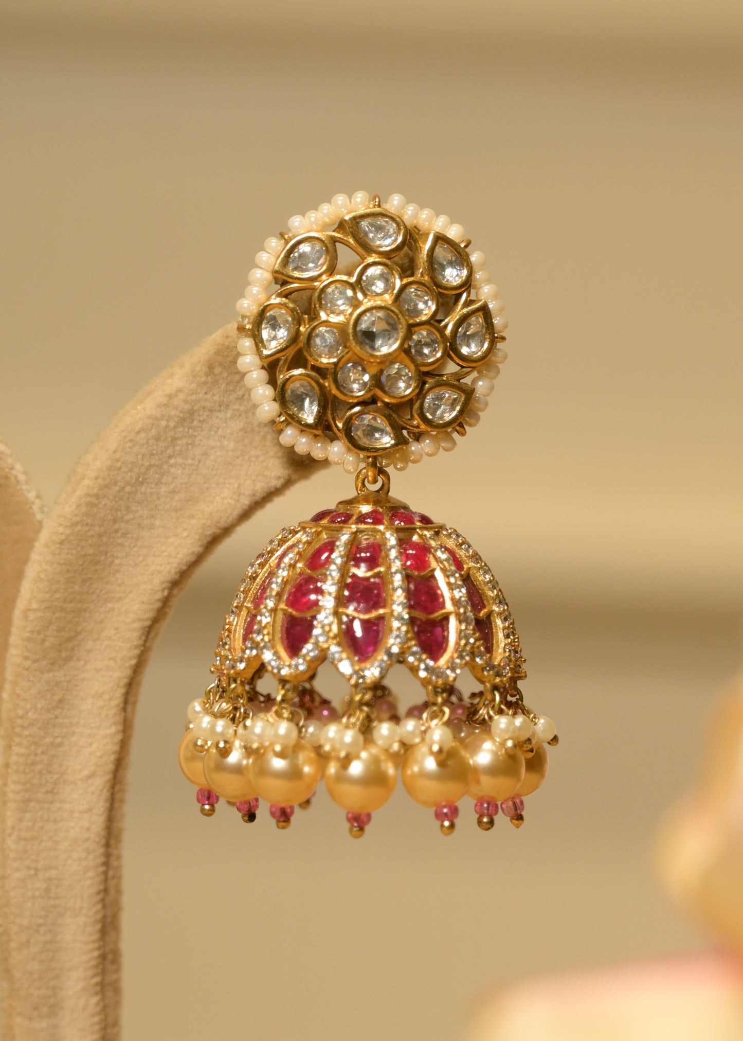 Gulabi Noor Pearl Jhumka Earrings
