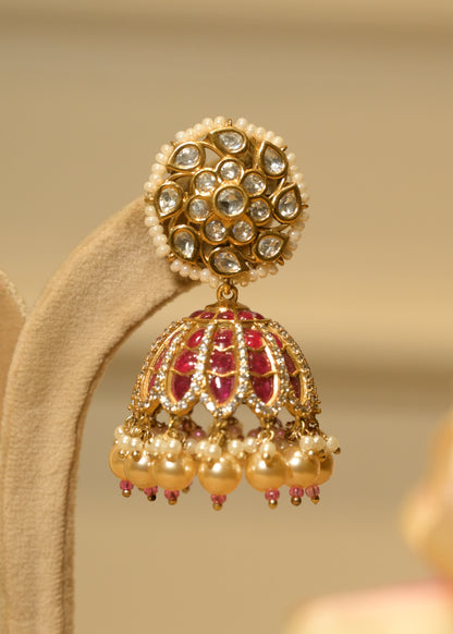 Gulabi Noor Pearl Jhumka Earrings
