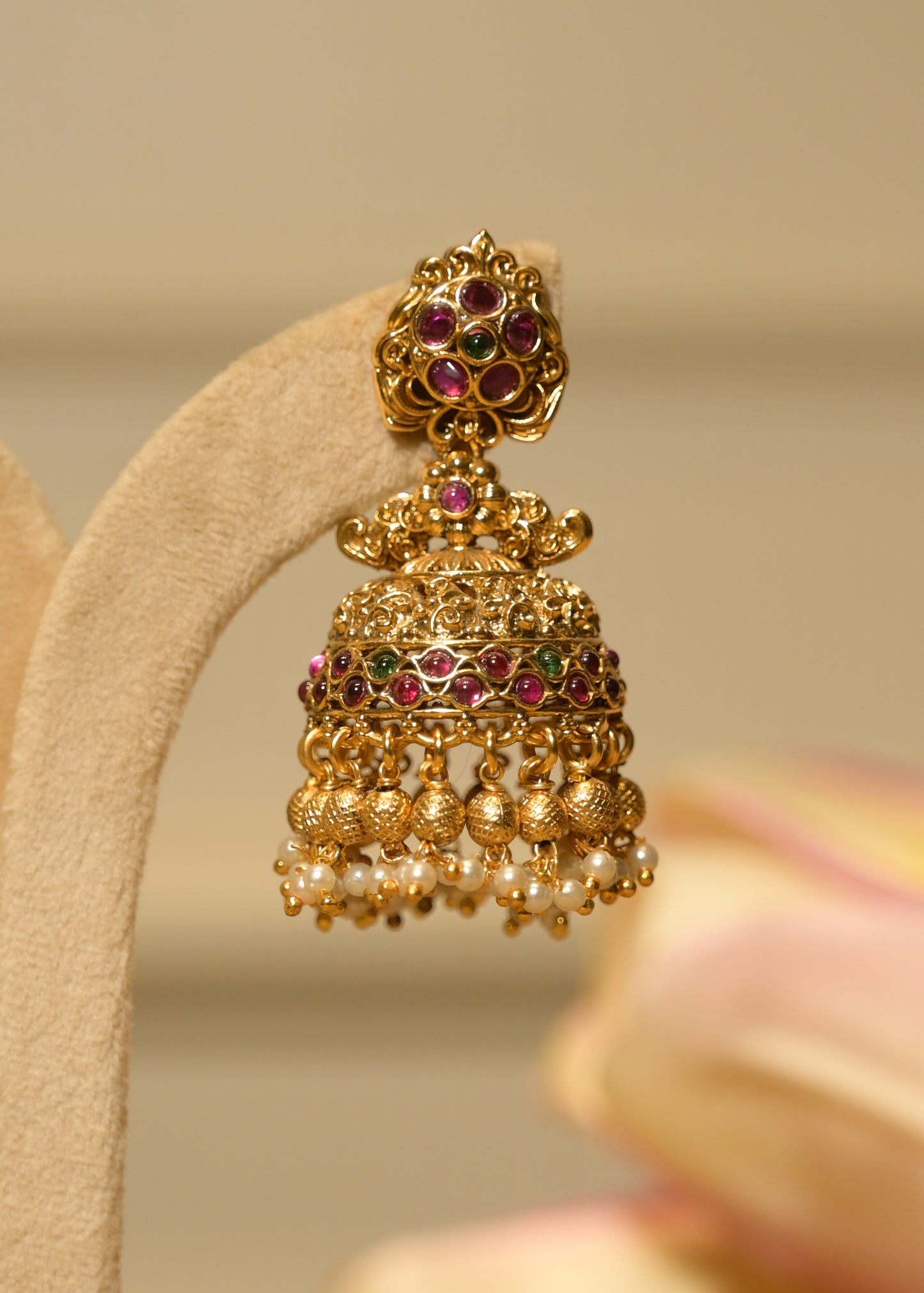 Noor Ruby Temple Pearl Jhumka Earnings