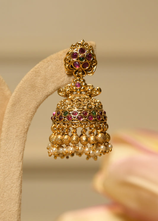 Noor Ruby Temple Pearl Jhumka Earnings