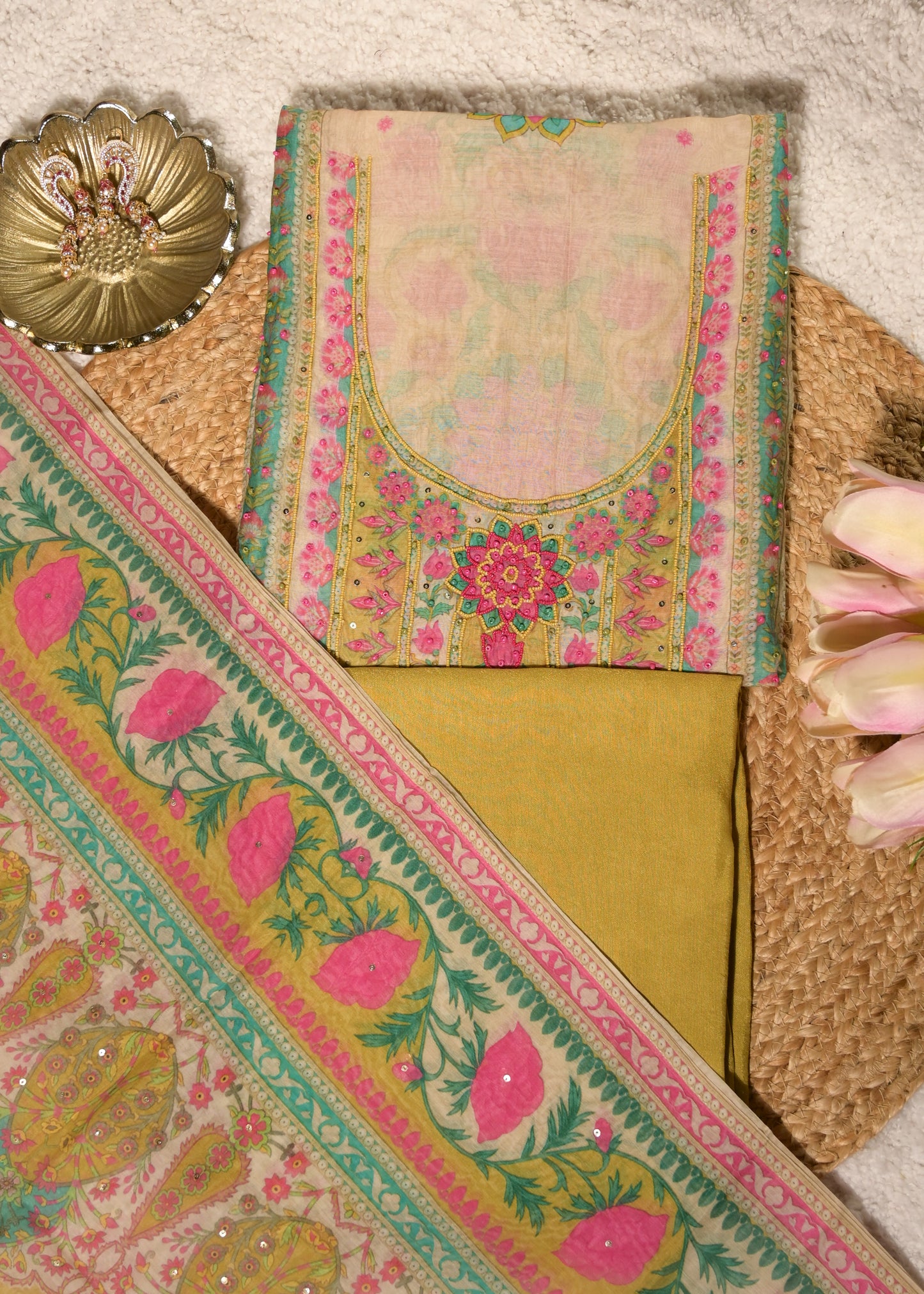 Amber Yellow Cotton Floral Suit Set