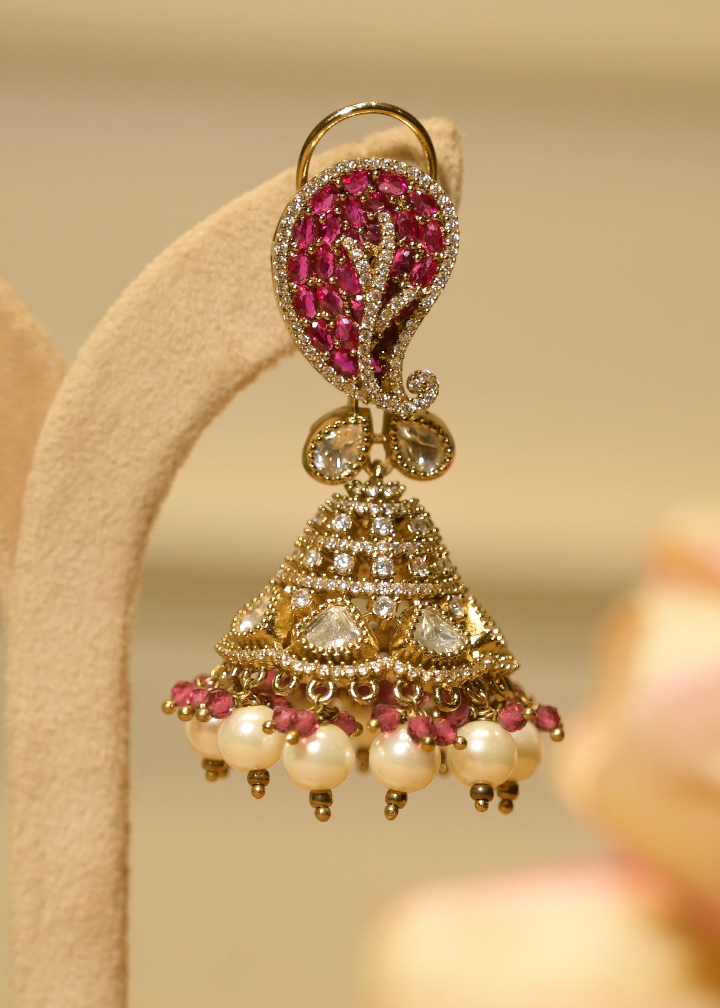 Meher Pink Rose Gold Kundan Paisley Jhumka Earrings