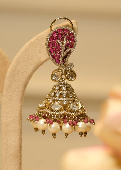 Meher Pink Rose Gold Kundan Paisley Jhumka Earrings