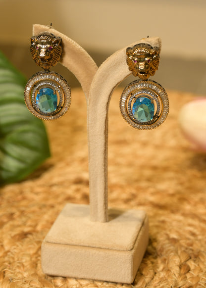 Royal Crest Aqua Blue Crystal Centre Stone Earrings