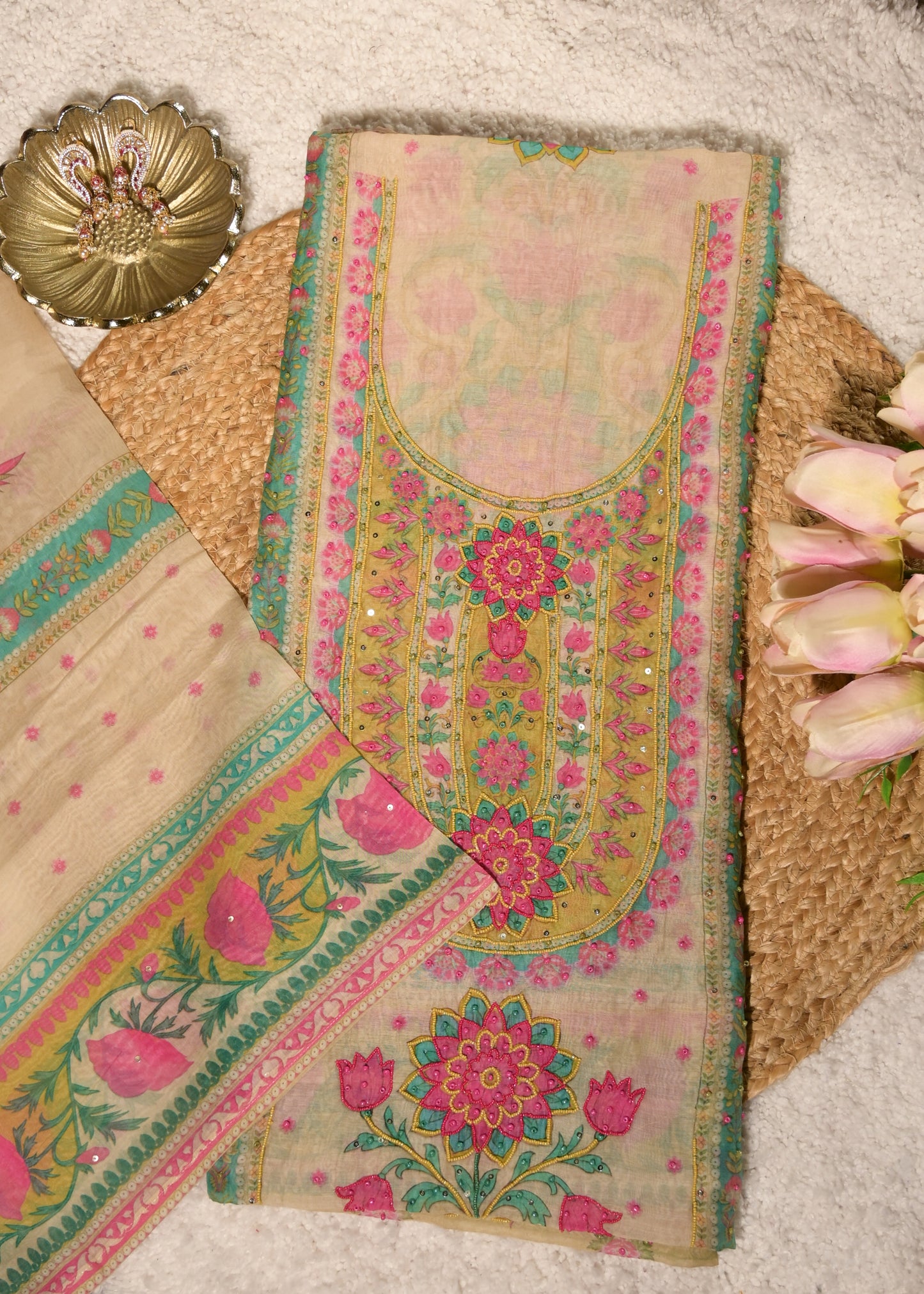 Amber Yellow Cotton Floral Suit Set