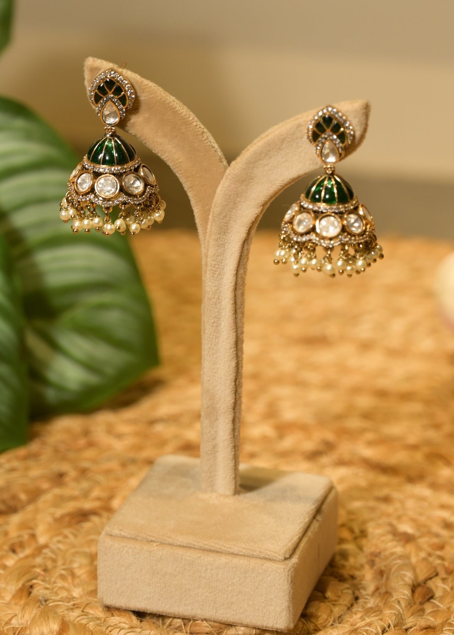 Panna Noor Small Green Jhumka Earrings