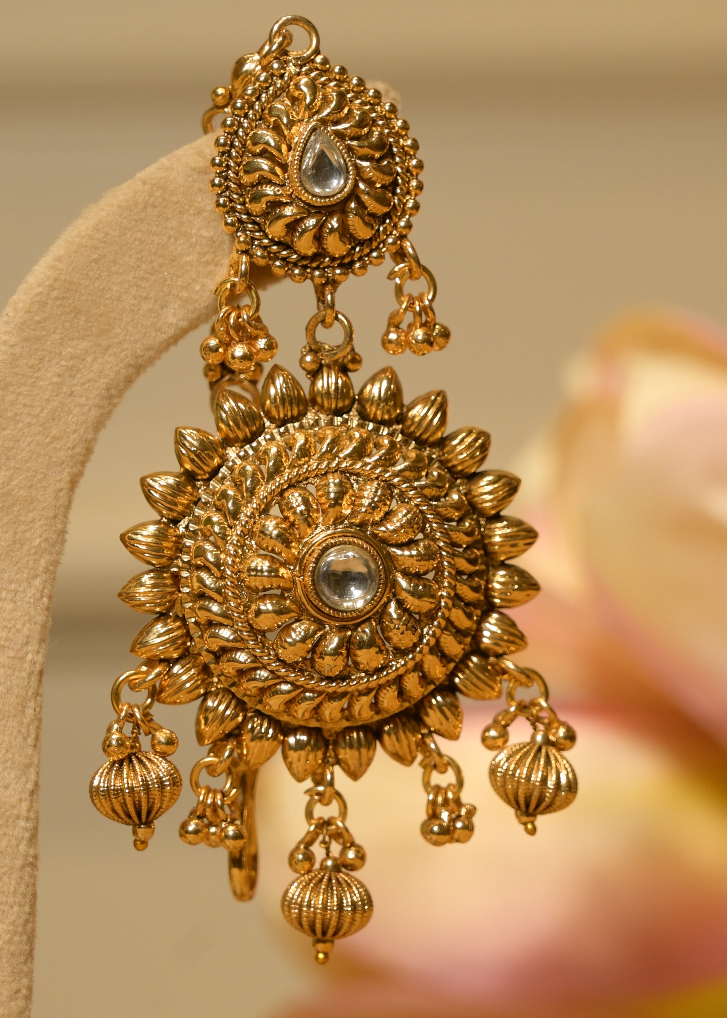 Gold Mandala Jhumkas with Tikka Set