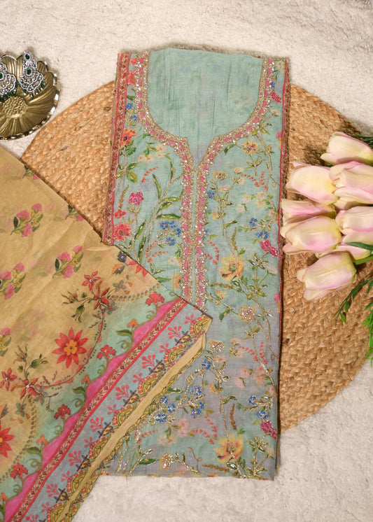Gulnaar Blue Cotton Floral Suit Set