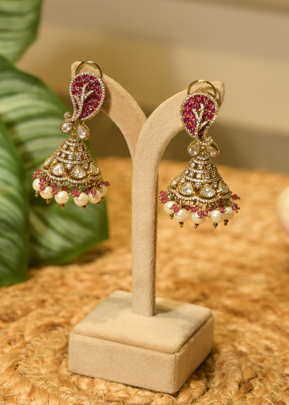 Meher Pink Rose Gold Kundan Paisley Jhumka Earrings