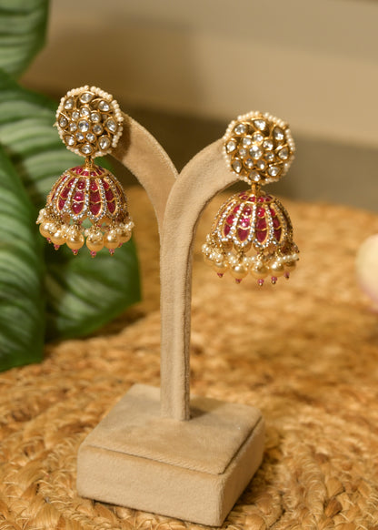 Gulabi Noor Pearl Jhumka Earrings