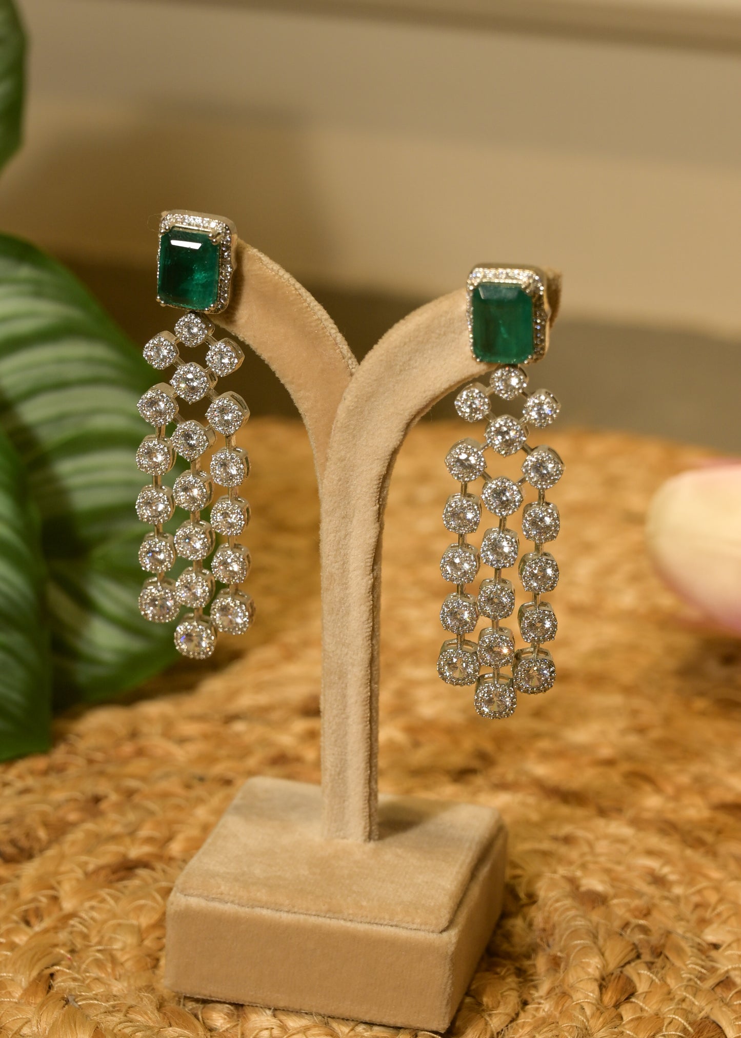 Emerald-Cut Green Stud Luxe Earrings