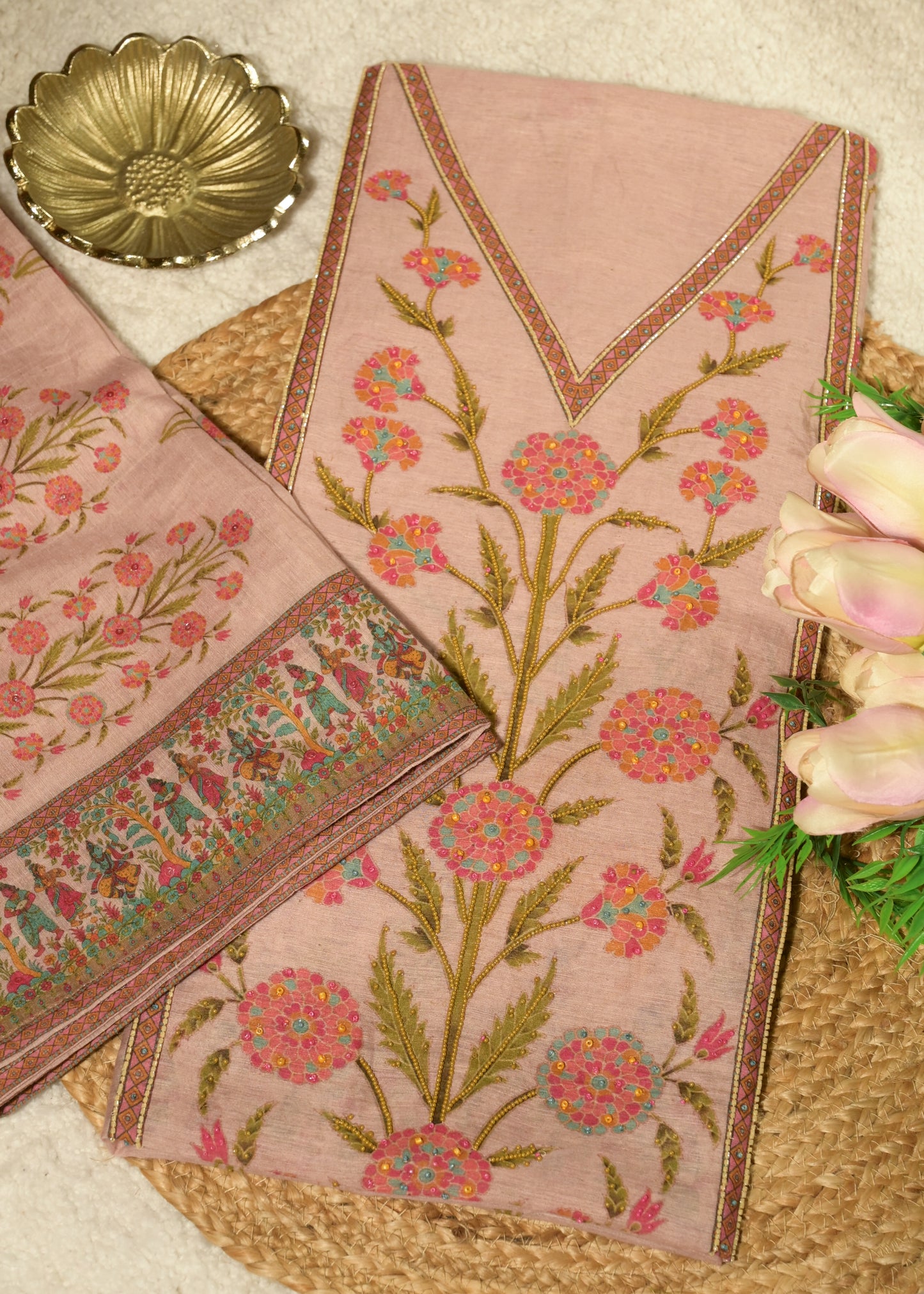 Aranya Pink Cotton Floral Suit Set