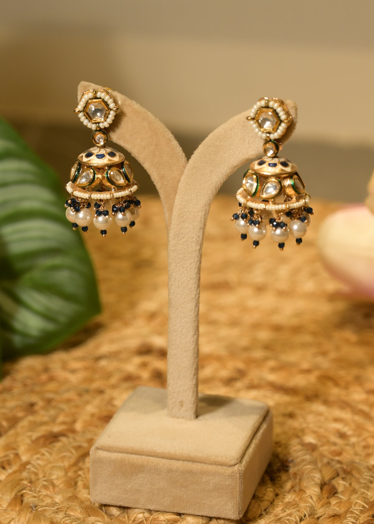 Royal Blue Polki Small Jhumka Earrings