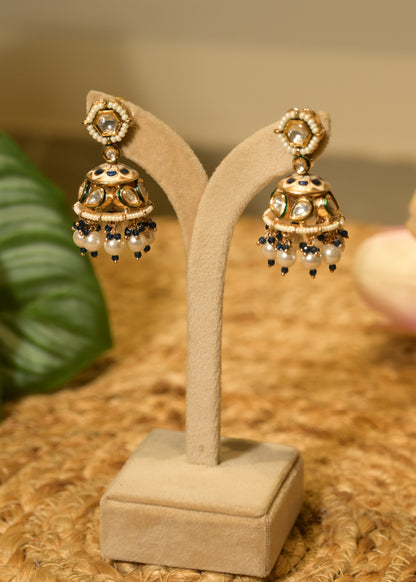 Royal Blue Polki Small Jhumka Earrings