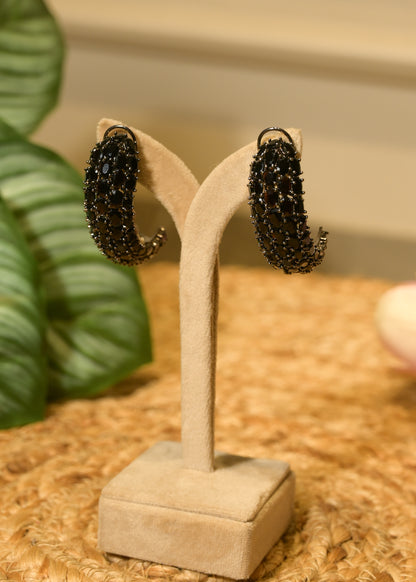 Black Crystal Oval Hoop Earrings