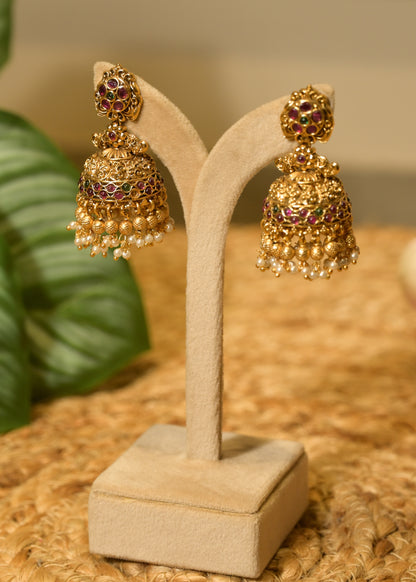 Noor Ruby Temple Pearl Jhumka Earnings