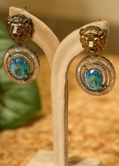 Royal Crest Aqua Blue Crystal Centre Stone Earrings