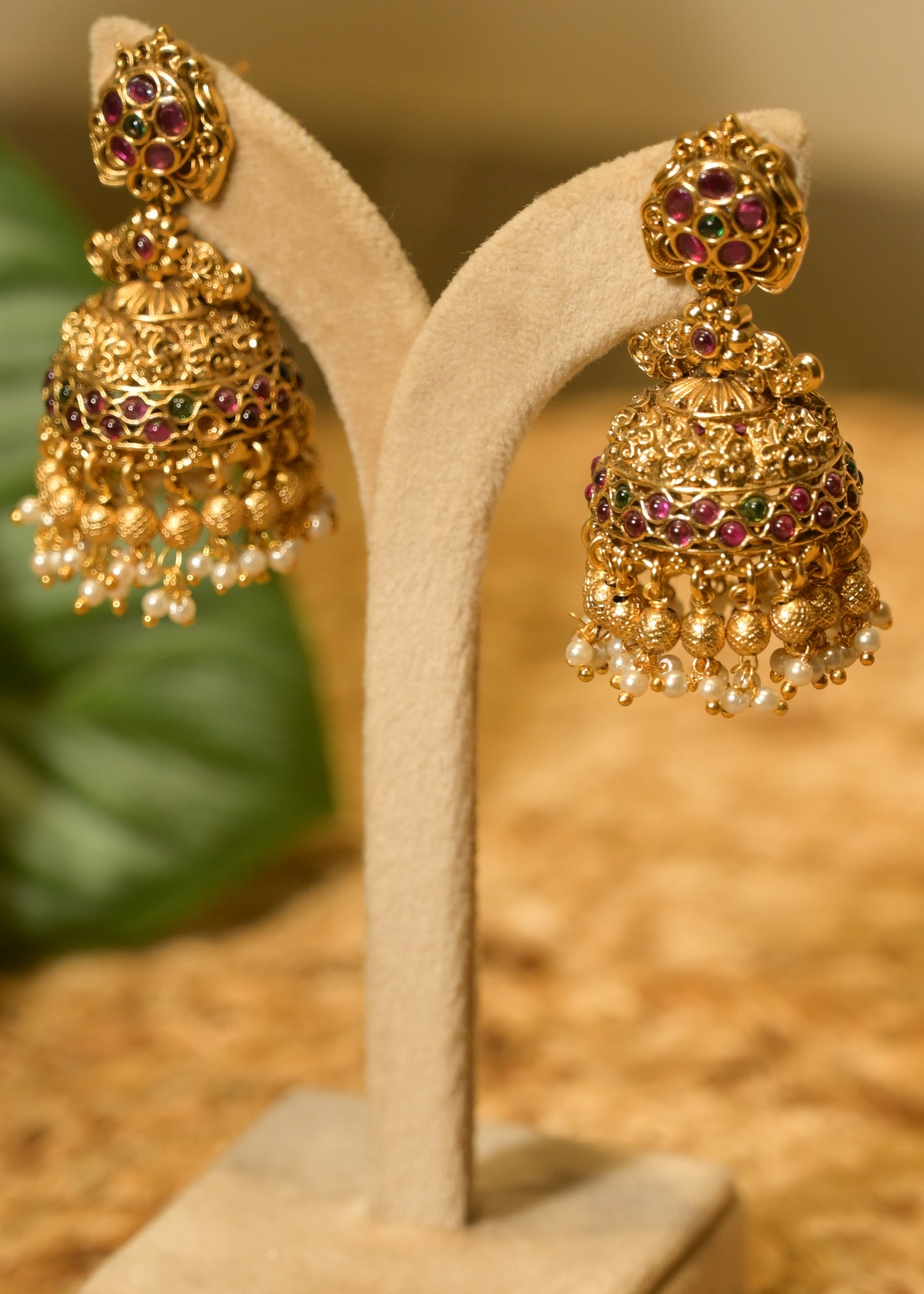 Noor Ruby Temple Pearl Jhumka Earnings