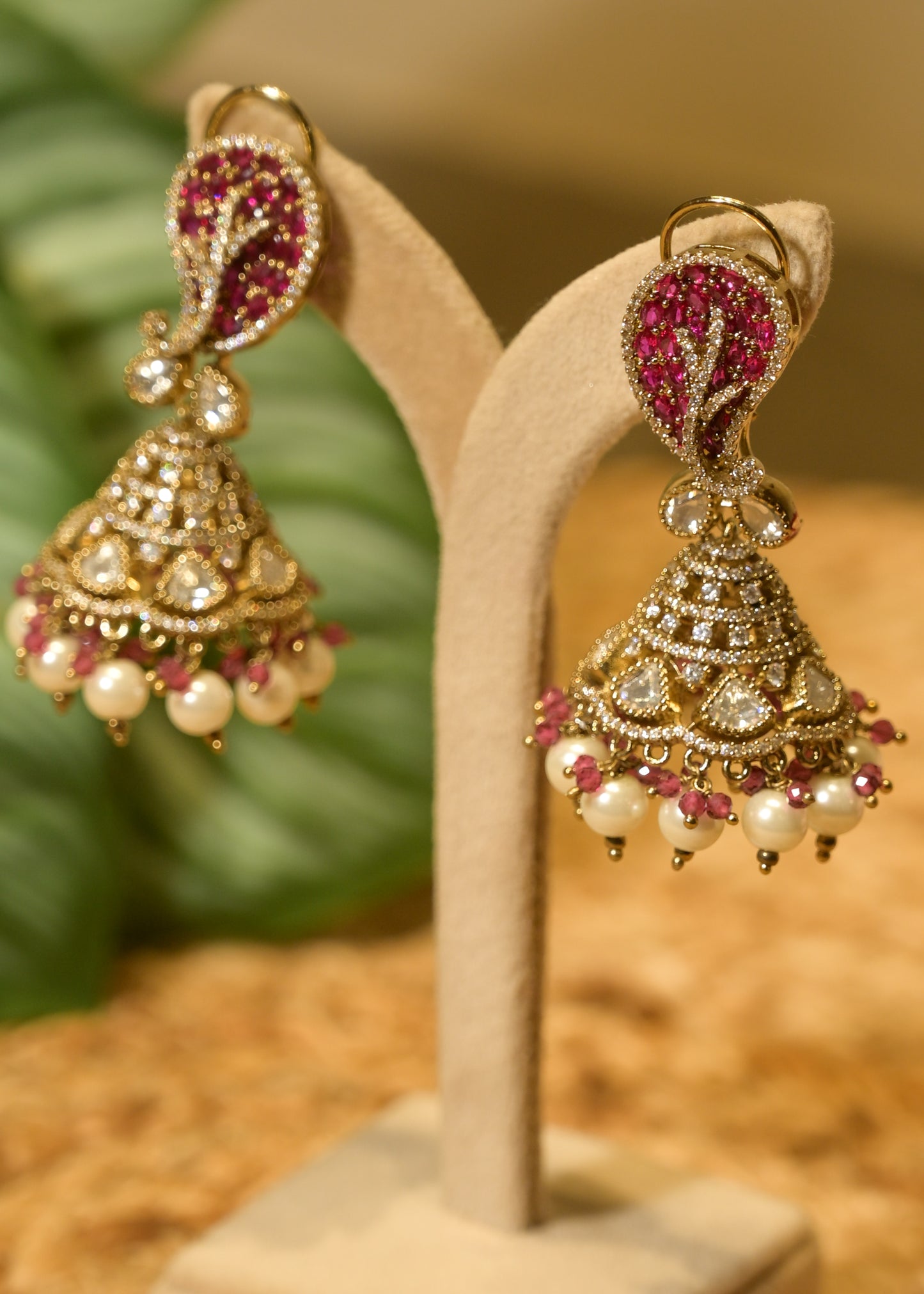 Meher Pink Rose Gold Kundan Paisley Jhumka Earrings
