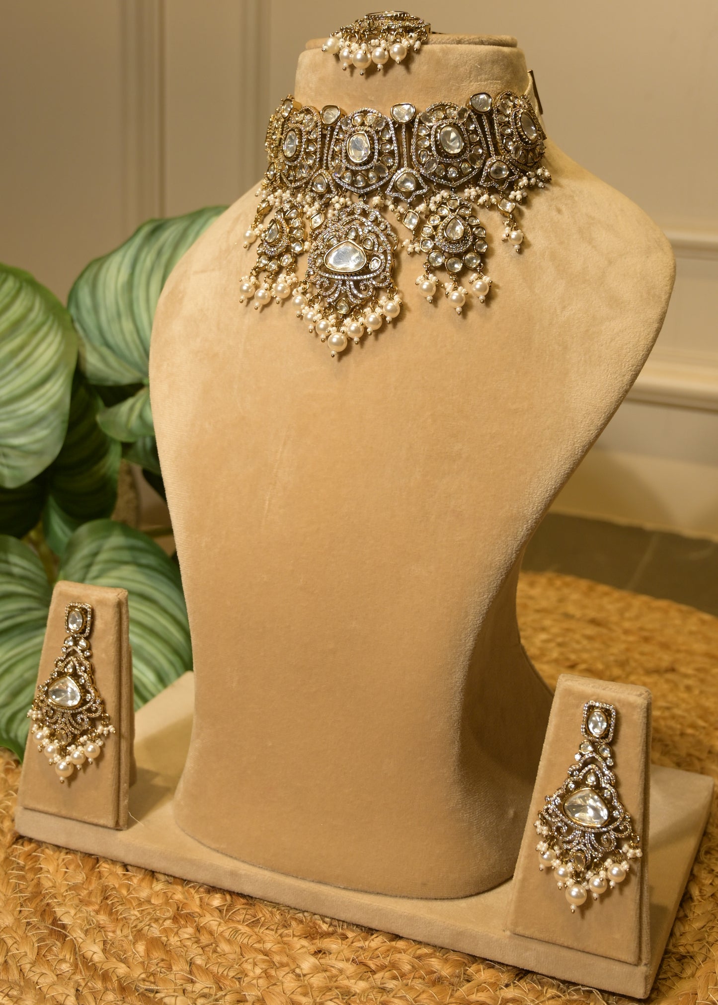 Chandbali Polki Choker Set with Tikka Set