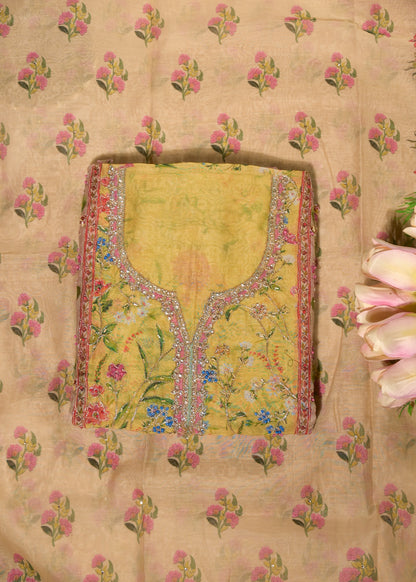 Gulnaar Yellow Cotton Floral Suit Set