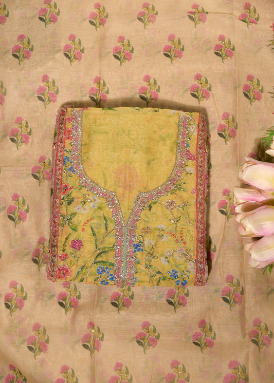 Gulnaar Yellow Cotton Floral Suit Set