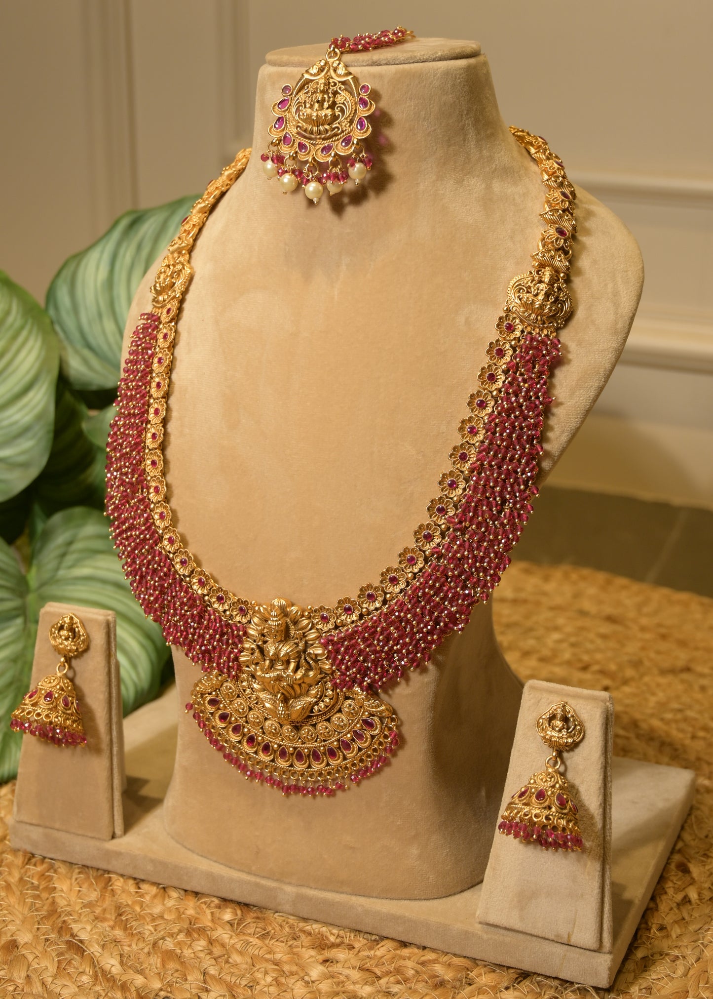 Mahalaxmi Temple Ruby & Gold Set