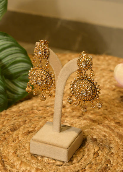 Gold Mandala Jhumkas with Tikka Set