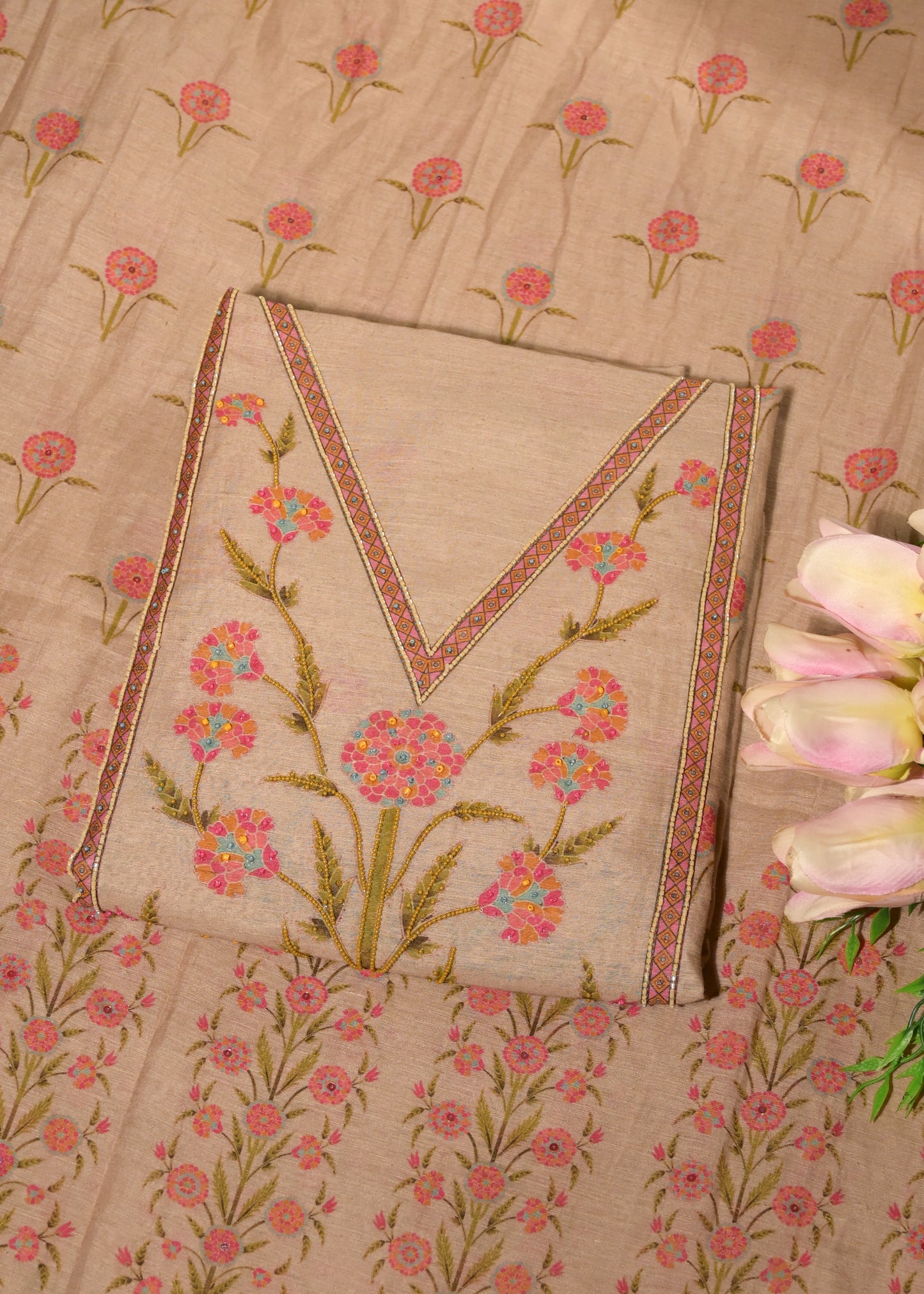 Aranya Brown Cotton Floral Suit Set