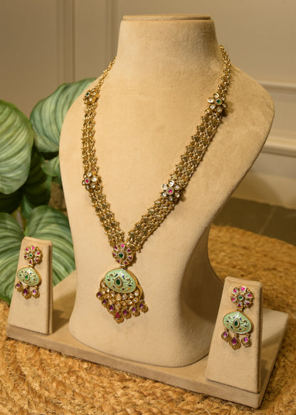 Meenakari Pastel Green & Gold Haar Set