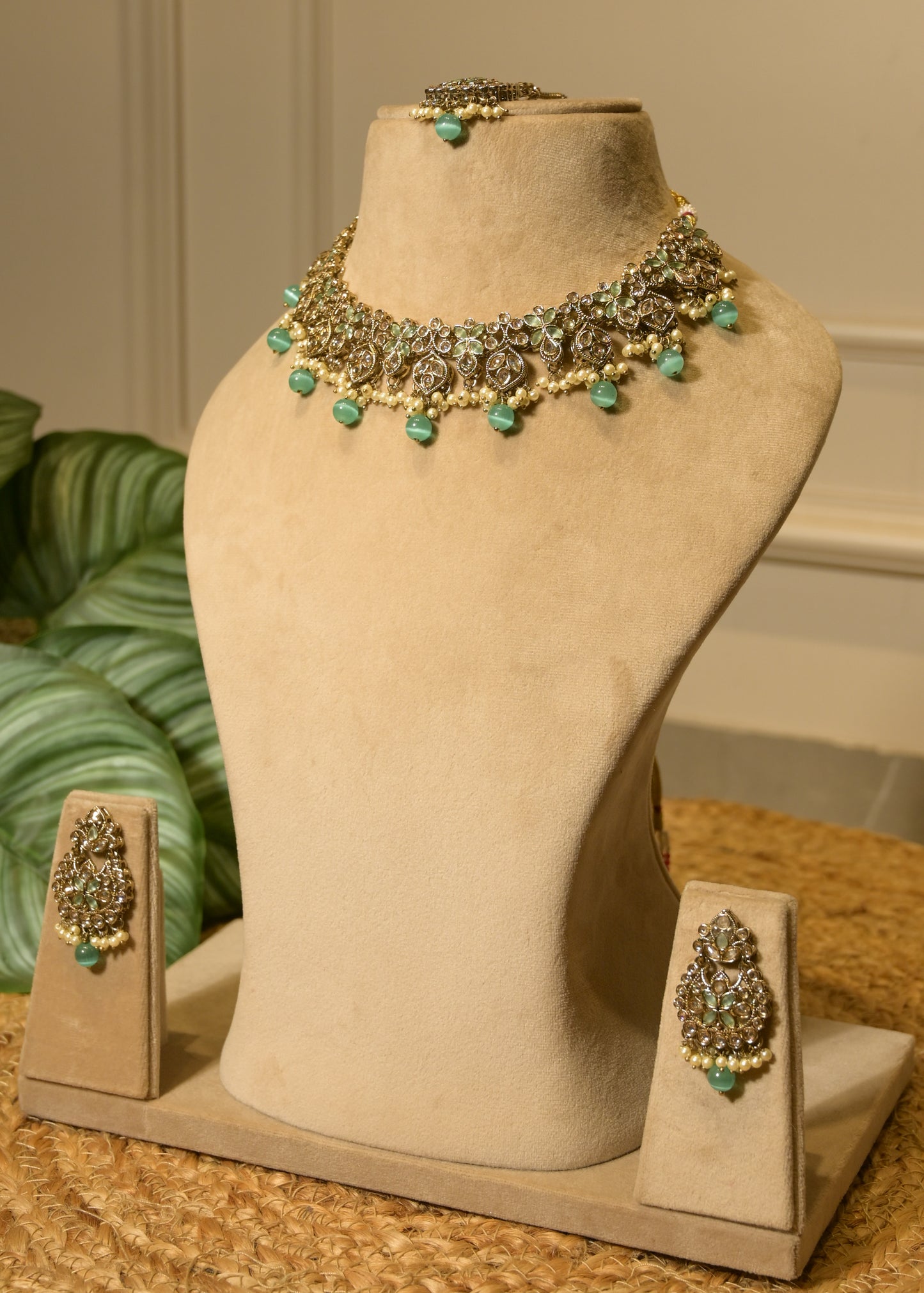 Firoza Mint Choker Set with Tikka