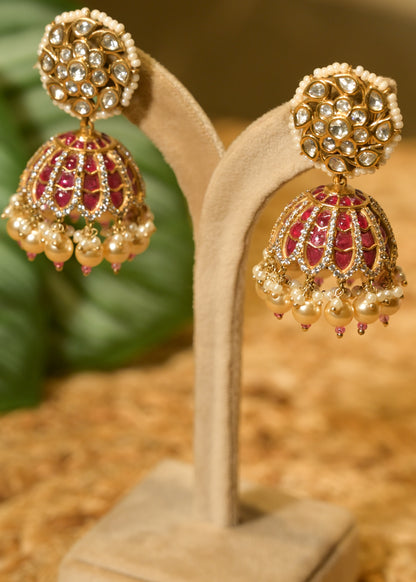 Gulabi Noor Pearl Jhumka Earrings
