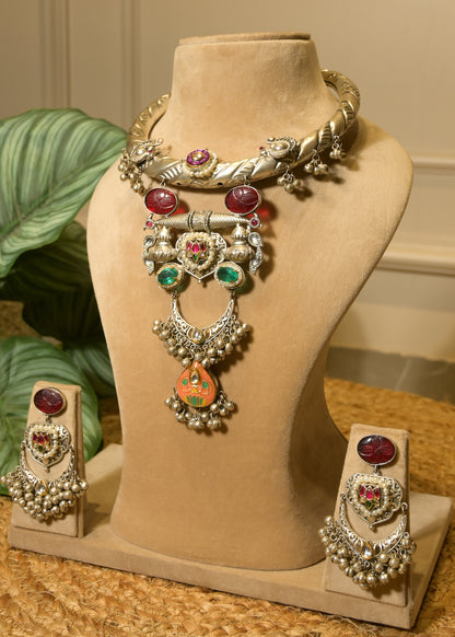 Roohani Silver Oxidised Set