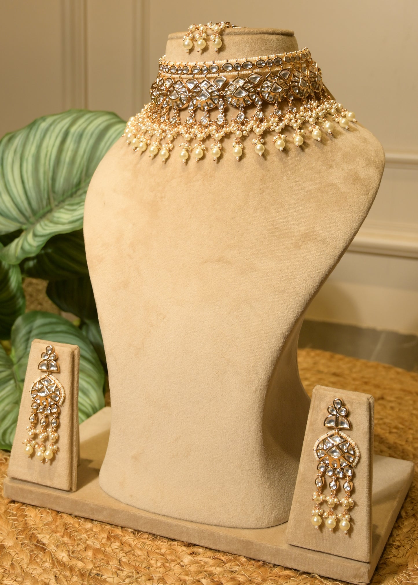 Rosette Pearl Polki Choker with Tikka