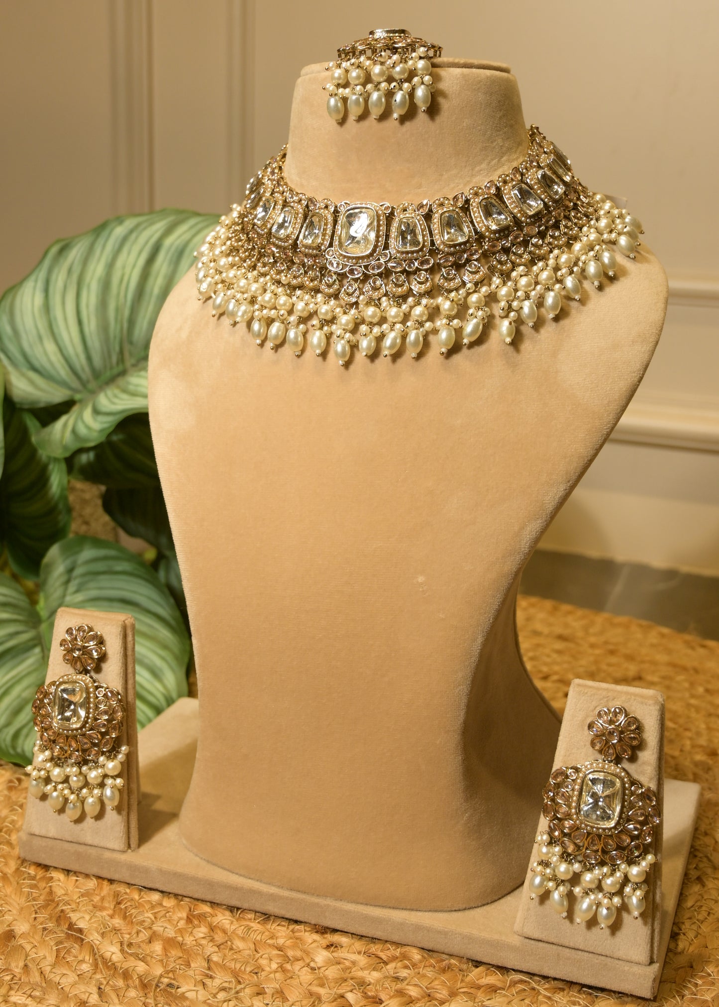 Crystal Polki Garden Choker Set with Tikka