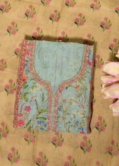 Gulnaar Blue Cotton Floral Suit Set