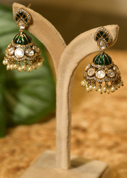Panna Noor Small Green Jhumka Earrings
