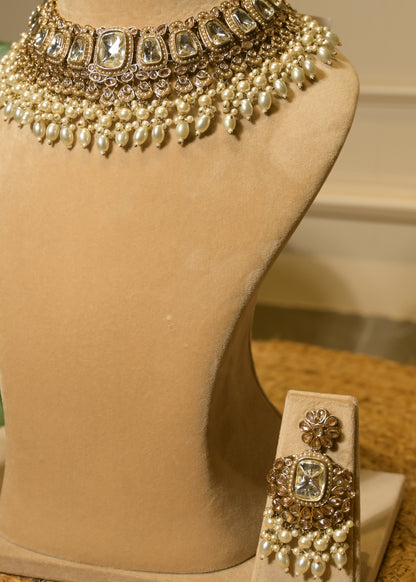 Crystal Polki Garden Choker Set with Tikka