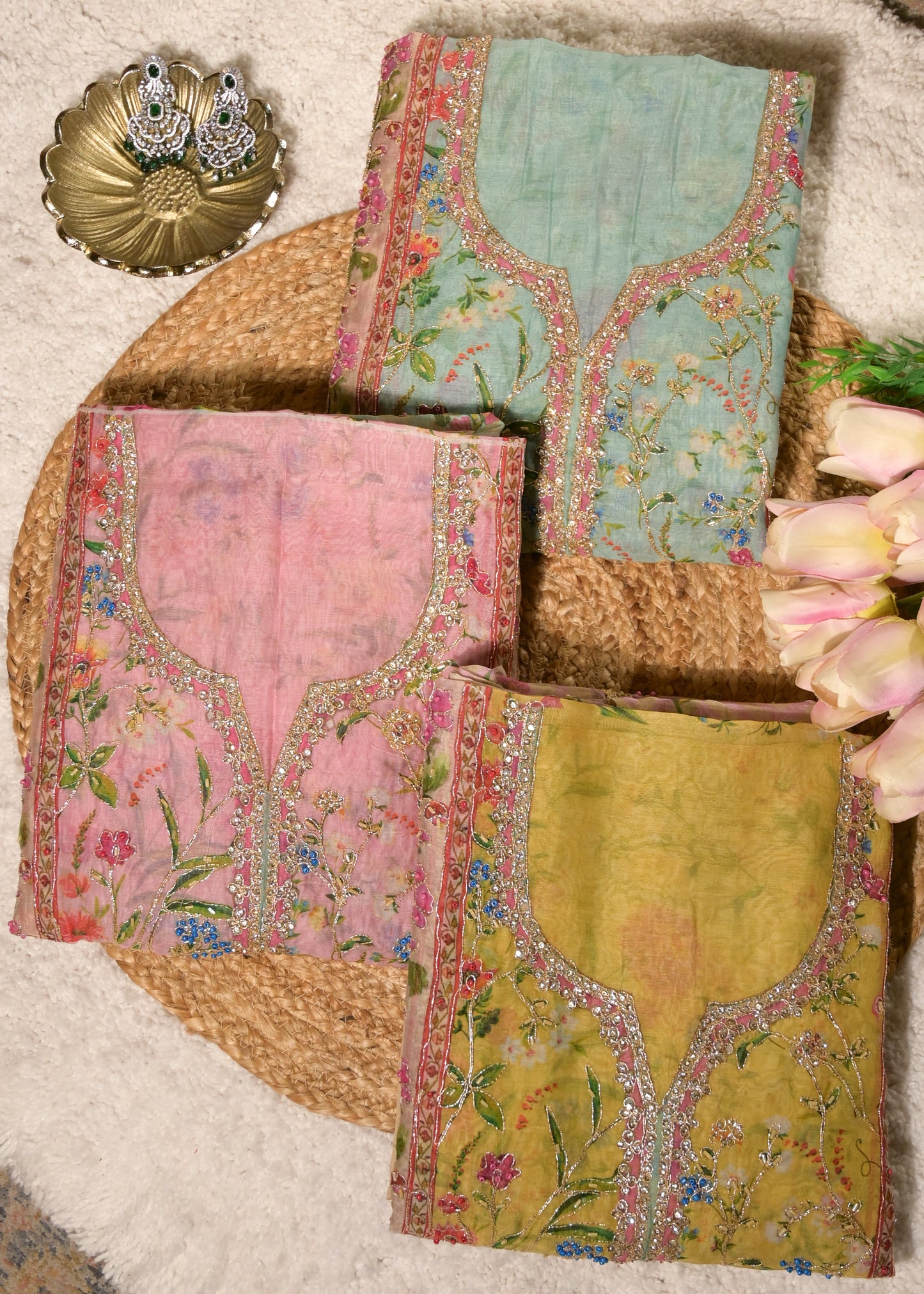 Gulnaar Blue Cotton Floral Suit Set